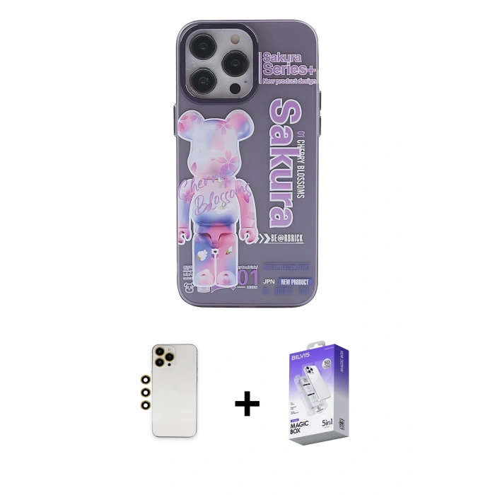 MARSİLYAN™- iPhone 13 Pro Max Kılıf Zirve Form Özel Seri - Siyah Bilvis 5in1 3D Magic Cam Ekran Koruyucu + Gold Shine Kamera Lens