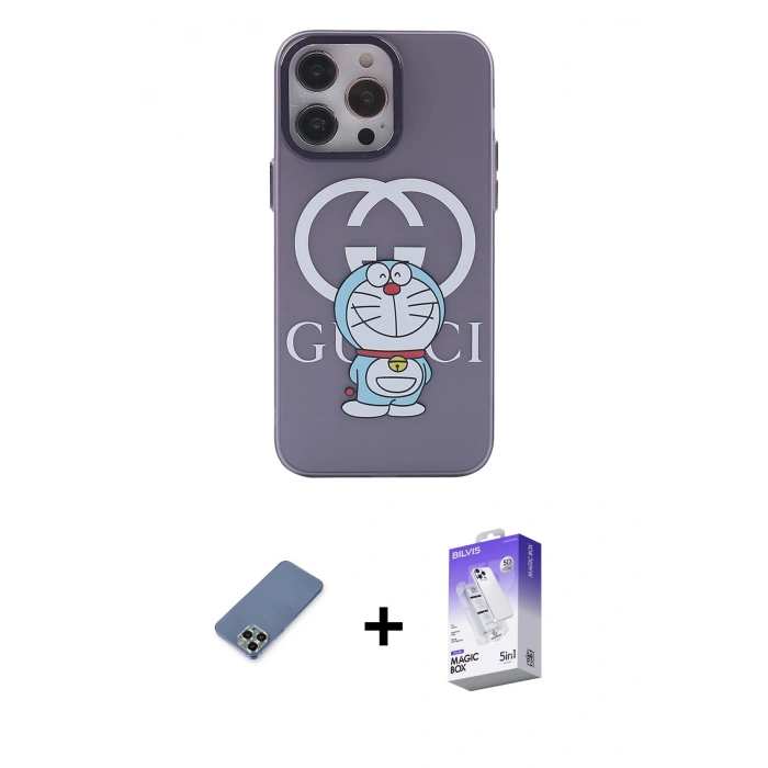 MARSİLYAN™- iPhone 13 Pro Max Kılıf Zirve Form Özel Seri - Siyah Bilvis 5in1 3D Magic Cam Ekran Koruyucu + Metal Kamera Lens Koruma Cam - AKYL