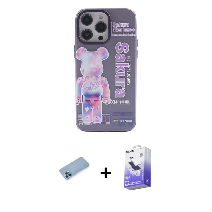 MARSİLYAN™- iPhone 13 Pro Max Kılıf Zirve Form Özel Seri - Siyah Bilvis 5in1 5D Magic Hayalet Cam Ekran Koruyucu + Mavi Shine Kamera Lens Koruma Cam