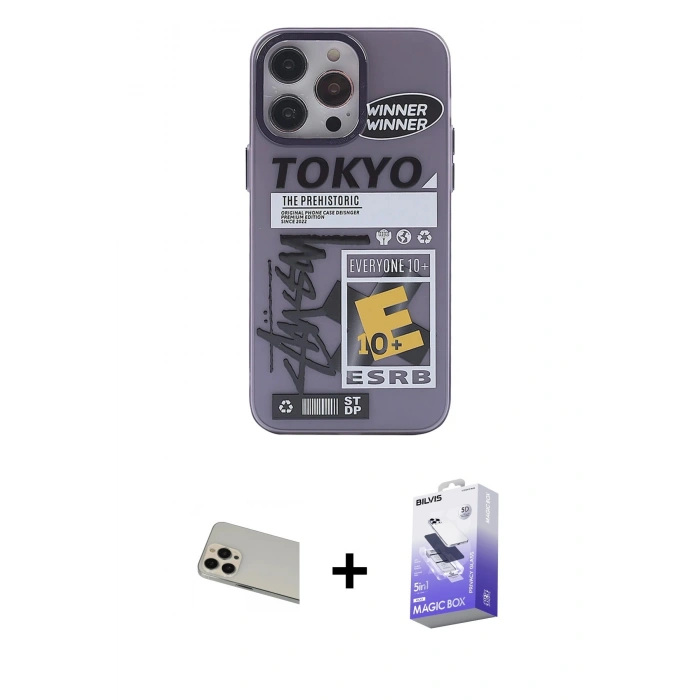 MARSİLYAN™- iPhone 13 Pro Max Kılıf Zirve Form Özel Seri - Siyah Bilvis 5in1 5D Magic Hayalet Cam Ekran Koruyucu + Rainbow Kamera Lens Koruma Cam - REGD