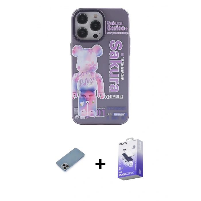MARSİLYAN™- iPhone 13 Pro Max Kılıf Zirve Form Özel Seri - Siyah Bilvis 5in1 5D Magic Hayalet Cam Ekran Koruyucu + Shine Kamera Lens Koruma Cam - GI
