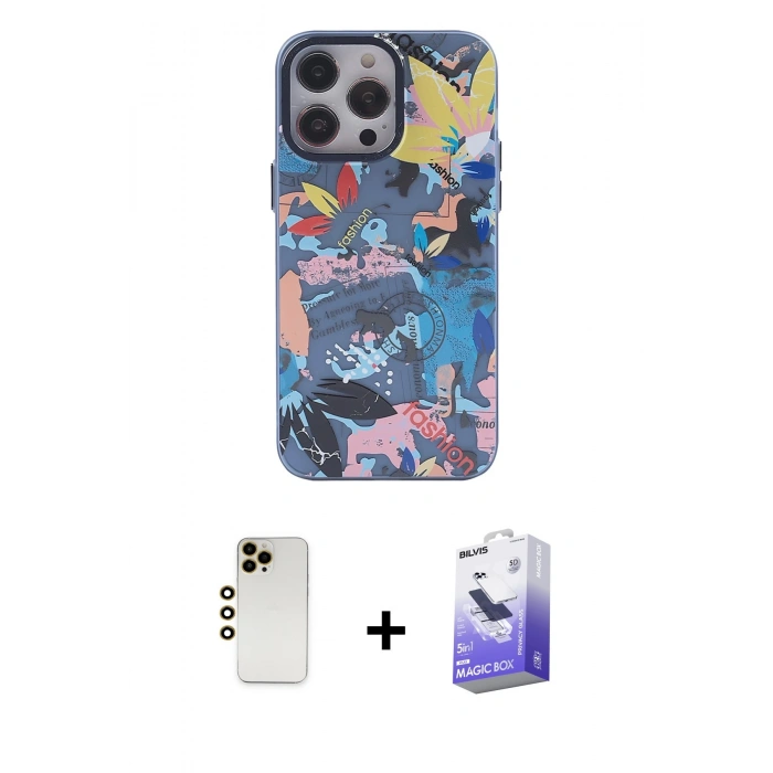 MARSİLYAN™- iPhone 13 Pro Max Kılıf Zirve Form Özel Seri - Siyah Bilvis 5in1 5D Magic Hayalet Cam Ekran Koruyucu + Shine Kamera Lens - GD