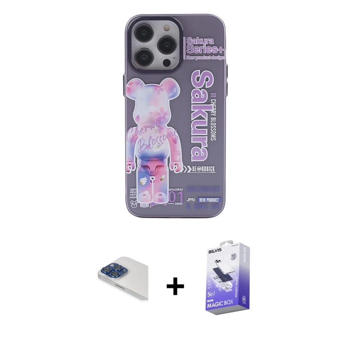MARSİLYAN™- iPhone 13 Pro Max Kılıf Zirve Form Özel Seri - Siyah Bilvis 5in1 5D Magic Hayalet Cam Ekran Koruyucu + Pers Alüminyum Kamera Lens - LT