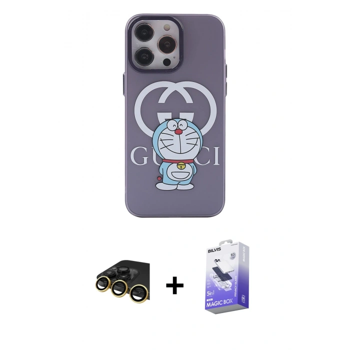 MARSİLYAN™- iPhone 13 Pro Max Kılıf Zirve Form Özel Seri - Siyah Bilvis 5in1 5D Magic Hayalet Cam Ekran Koruyucu + Raze Metal Kamera Lens - GD