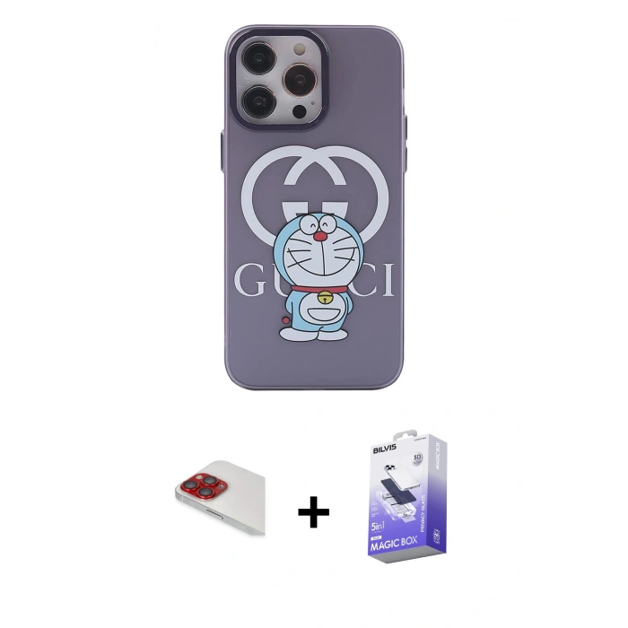 MARSİLYAN™- iPhone 13 Pro Max Kılıf Zirve Form Özel Seri - Siyah Bilvis 5in1 5D Magic Hayalet Cam Ekran Koruyucu + Pers Alüminyum Kamera Lens - KI