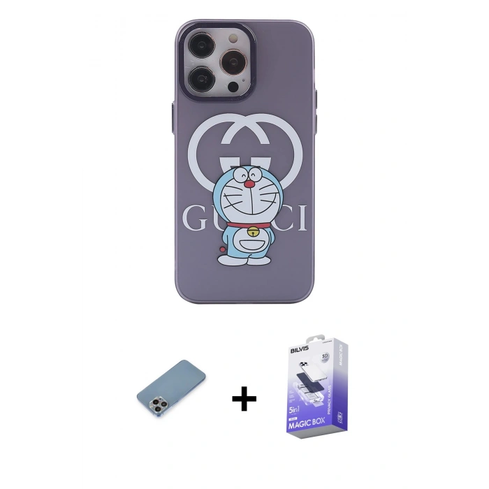 MARSİLYAN™- iPhone 13 Pro Max Kılıf Zirve Form Özel Seri - Siyah Bilvis 5in1 5D Magic Hayalet Cam Ekran Koruyucu + Shine Kamera Lens Koruma Cam - GI