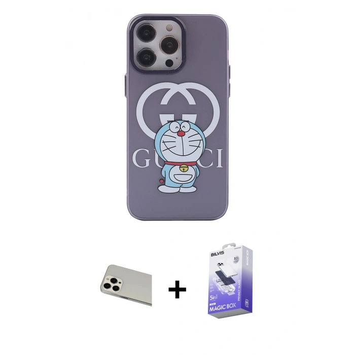 MARSİLYAN™- iPhone 13 Pro Max Kılıf Zirve Form Özel Seri - Siyah Bilvis 5in1 5D Magic Hayalet Cam Ekran Koruyucu + Rainbow Kamera Lens Koruma Cam - BZ