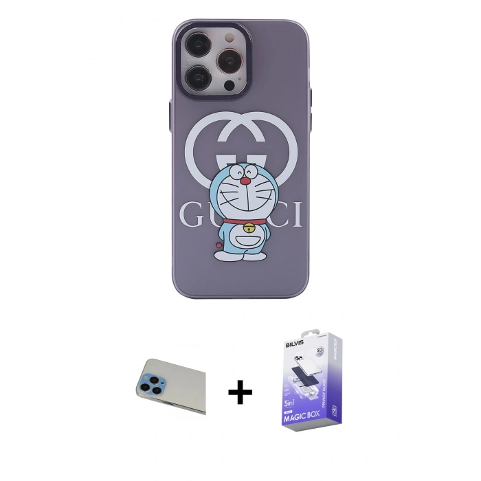 MARSİLYAN™- iPhone 13 Pro Max Kılıf Zirve Form Özel Seri - Siyah Bilvis 5in1 5D Magic Hayalet Cam Ekran Koruyucu + Rainbow Kamera Lens Koruma Cam - MI