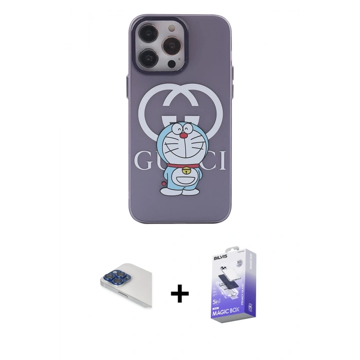 MARSİLYAN™- iPhone 13 Pro Max Kılıf Zirve Form Özel Seri - Siyah Bilvis 5in1 5D Magic Hayalet Cam Ekran Koruyucu + Pers Alüminyum Kamera Lens - LT