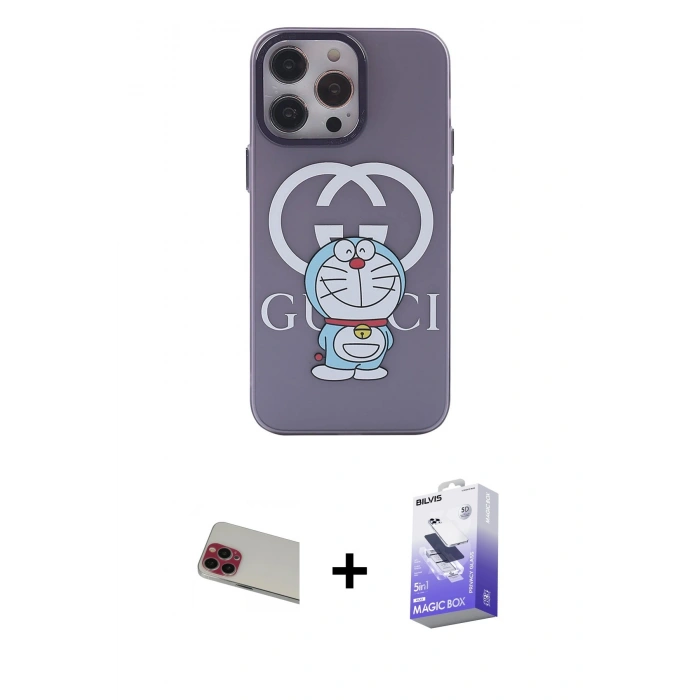 MARSİLYAN™- iPhone 13 Pro Max Kılıf Zirve Form Özel Seri - Siyah Bilvis 5in1 5D Magic Hayalet Cam Ekran Koruyucu + Rainbow Kamera Lens Koruma Cam - KI