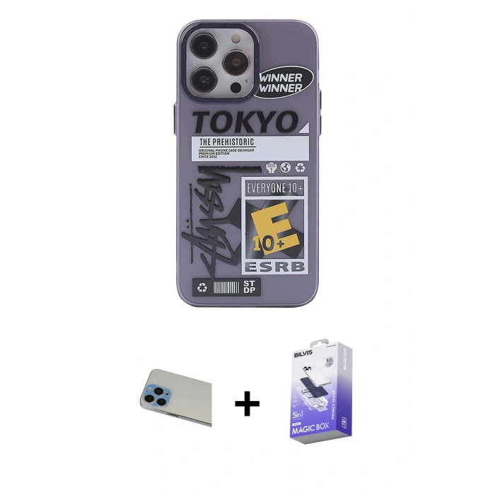 MARSİLYAN™- iPhone 13 Pro Max Kılıf Zirve Form Özel Seri - Siyah Bilvis 5in1 5D Magic Hayalet Cam Ekran Koruyucu + Rainbow Kamera Lens Koruma Cam - MI