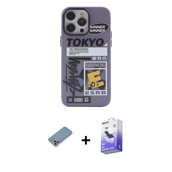 MARSİLYAN™- iPhone 13 Pro Max Kılıf Zirve Form Özel Seri - Siyah Bilvis 5in1 5D Magic Hayalet Cam Ekran Koruyucu + Shine Kamera Lens Koruma Cam - GI
