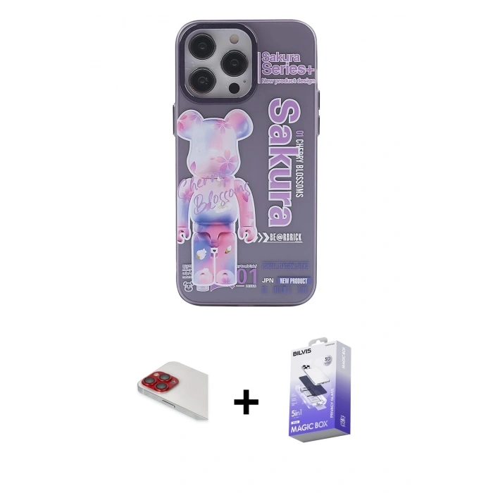 MARSİLYAN™- iPhone 13 Pro Max Kılıf Zirve Form Özel Seri - Siyah Bilvis 5in1 5D Magic Hayalet Cam Ekran Koruyucu + Pers Alüminyum Kamera Lens - KI