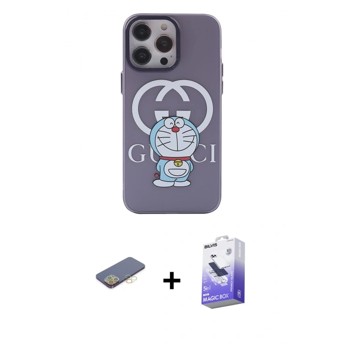 MARSİLYAN™- iPhone 13 Pro Max Kılıf Zirve Form Özel Seri - Siyah Bilvis 5in1 5D Magic Hayalet Cam Ekran Koruyucu + Renkli Kamera Lens Koruma Cam - SI