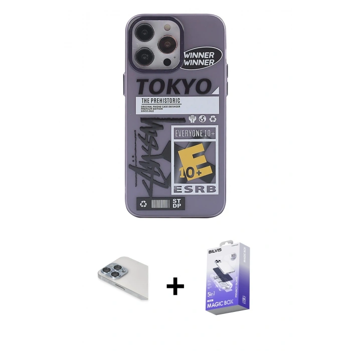 MARSİLYAN™- iPhone 13 Pro Max Kılıf Zirve Form Özel Seri - Siyah Bilvis 5in1 5D Magic Hayalet Cam Ekran Koruyucu + Pers Alüminyum Kamera Lens - SABE
