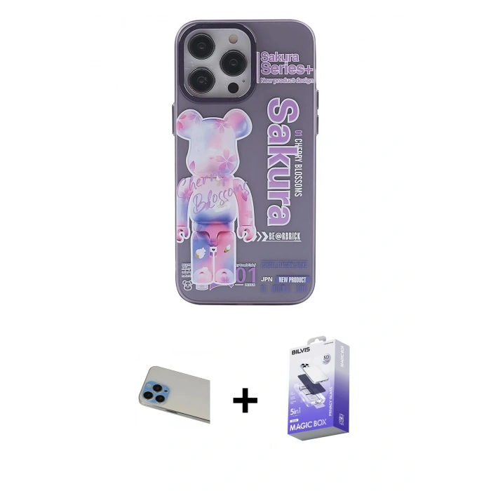 MARSİLYAN™- iPhone 13 Pro Max Kılıf Zirve Form Özel Seri - Siyah Bilvis 5in1 5D Magic Hayalet Cam Ekran Koruyucu + Rainbow Kamera Lens Koruma Cam - MI