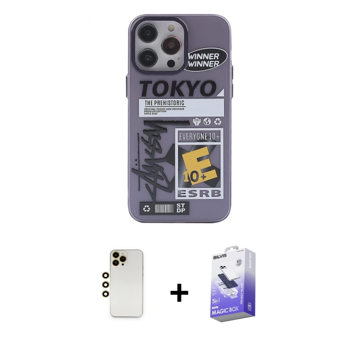 MARSİLYAN™- iPhone 13 Pro Max Kılıf Zirve Form Özel Seri - Siyah Bilvis 5in1 5D Magic Hayalet Cam Ekran Koruyucu + Shine Kamera Lens - GD