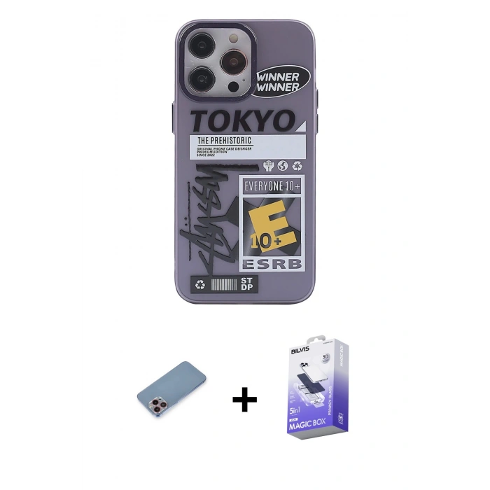 MARSİLYAN™- iPhone 13 Pro Max Kılıf Zirve Form Özel Seri - Siyah Bilvis 5in1 5D Magic Hayalet Cam Ekran Koruyucu + Shine Kamera Lens Koruma Cam - PE