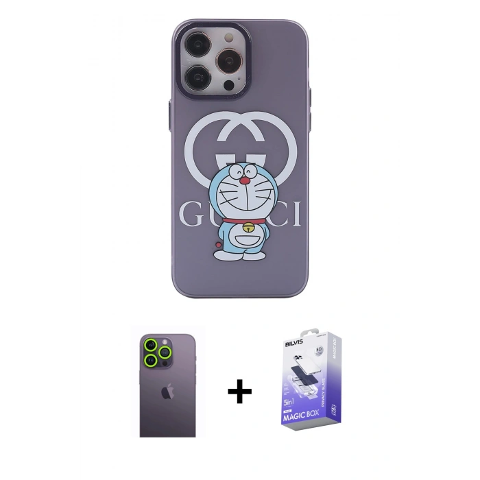 MARSİLYAN™- iPhone 13 Pro Max Kılıf Zirve Form Özel Seri - Siyah Bilvis 5in1 5D Magic Hayalet Cam Ekran Koruyucu + Neon Fosforlu Kamera Lens - YL