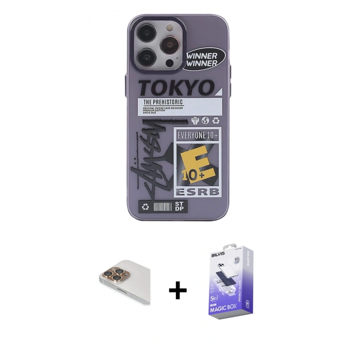 MARSİLYAN™- iPhone 13 Pro Max Kılıf Zirve Form Özel Seri - Siyah Bilvis 5in1 5D Magic Hayalet Cam Ekran Koruyucu + Gold Pers Alüminyum Kamera Lens
