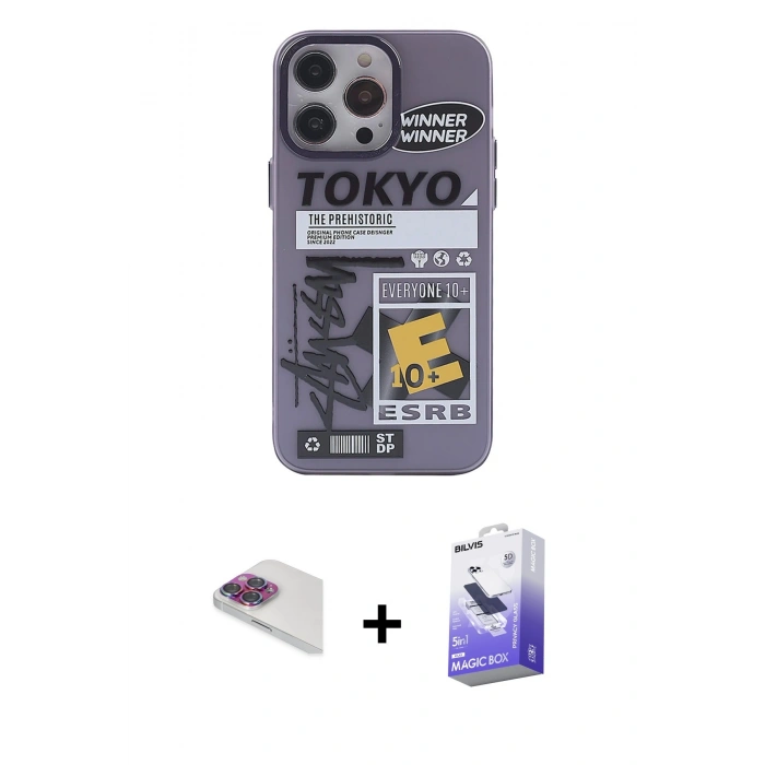 MARSİLYAN™- iPhone 13 Pro Max Kılıf Zirve Form Özel Seri - Siyah Bilvis 5in1 5D Magic Hayalet Cam Ekran Koruyucu + Pers Alüminyum Kamera Lens - GI