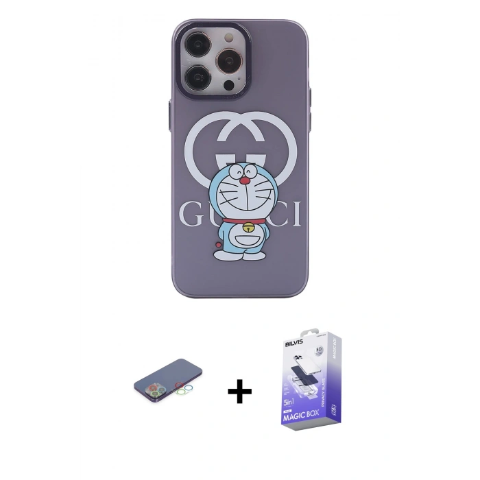MARSİLYAN™- iPhone 13 Pro Max Kılıf Zirve Form Özel Seri - Siyah Bilvis 5in1 5D Magic Hayalet Cam Ekran Koruyucu + Renkli Kamera Lens Koruma Cam - MI
