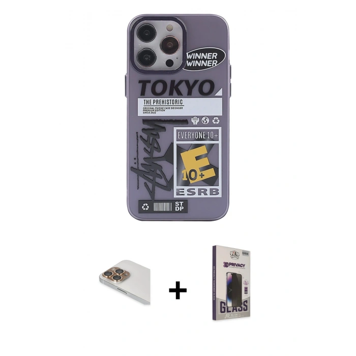 MARSİLYAN™- iPhone 13 Pro Max Kılıf Zirve Form Özel Seri - Siyah Bilvis Hayalet Cam Ekran Koruyucu + Pers Alüminyum Kamera Lens - GD