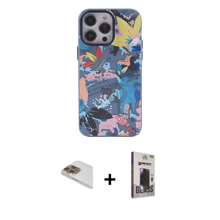 MARSİLYAN™- iPhone 13 Pro Max Kılıf Zirve Form Özel Seri - Siyah Bilvis Hayalet Cam Ekran Koruyucu + Pers Alüminyum Kamera Lens - GD