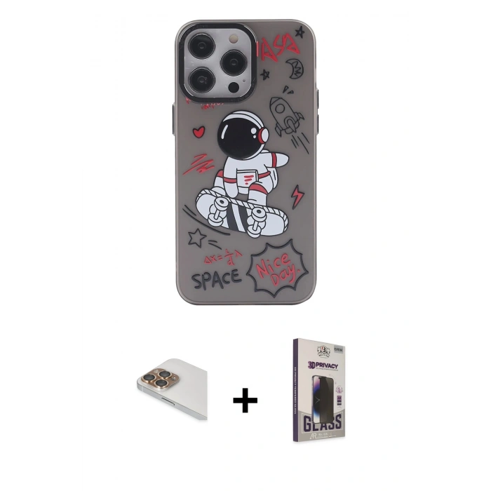 MARSİLYAN™- iPhone 13 Pro Max Kılıf Zirve Form Özel Seri - Siyah Bilvis Hayalet Cam Ekran Koruyucu + Pers Alüminyum Kamera Lens - GD