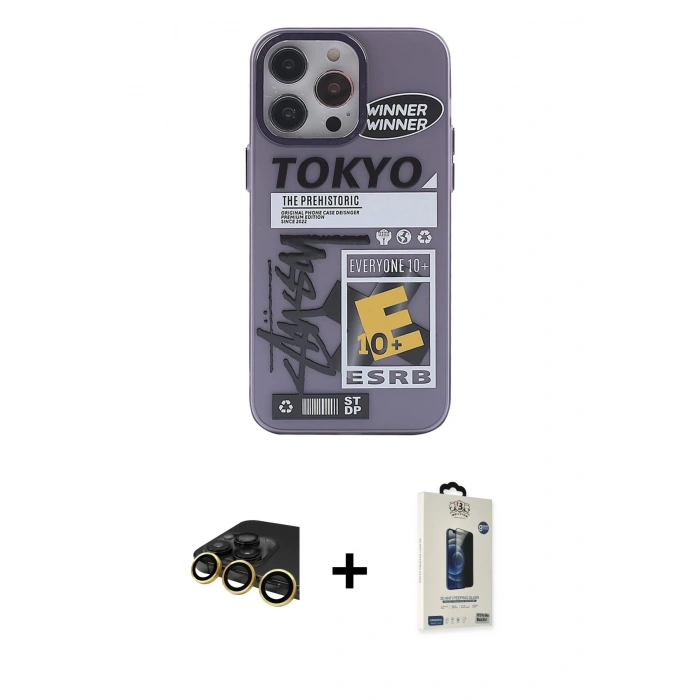MARSİLYAN™- iPhone 13 Pro Max Kılıf Zirve Form Özel Seri - Siyah Bilvis Hayalet Cam Ekran Koruyucu + Raze Metal Kamera Lens - GD