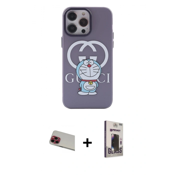 MARSİLYAN™- iPhone 13 Pro Max Kılıf Zirve Form Özel Seri - Siyah Bilvis Hayalet Cam Ekran Koruyucu + Rainbow Kamera Lens Koruma Cam - KI