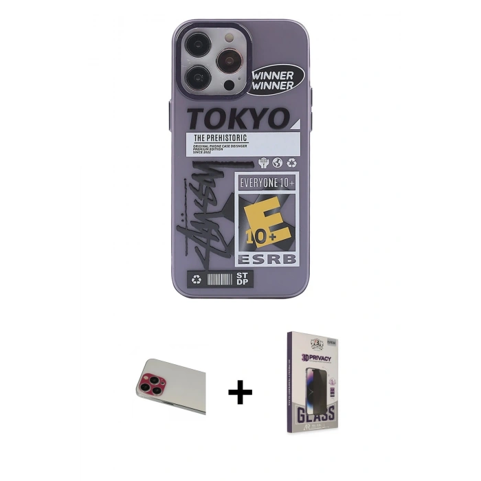 MARSİLYAN™- iPhone 13 Pro Max Kılıf Zirve Form Özel Seri - Siyah Bilvis Hayalet Cam Ekran Koruyucu + Rainbow Kamera Lens Koruma Cam - KI