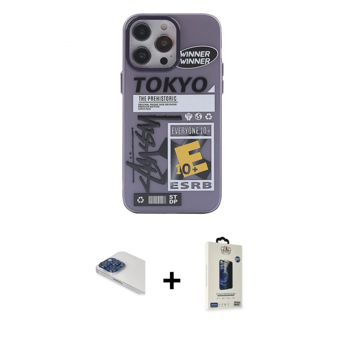 MARSİLYAN™- iPhone 13 Pro Max Kılıf Zirve Form Özel Seri - Siyah Bilvis Hayalet Cam Ekran Koruyucu + Pers Alüminyum Kamera Lens - LT