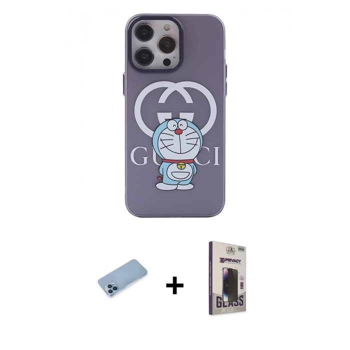 MARSİLYAN™- iPhone 13 Pro Max Kılıf Zirve Form Özel Seri - Siyah Bilvis Hayalet Cam Ekran Koruyucu + Mavi Shine Kamera Lens Koruma Cam