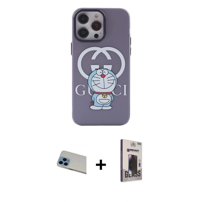 MARSİLYAN™- iPhone 13 Pro Max Kılıf Zirve Form Özel Seri - Siyah Bilvis Hayalet Cam Ekran Koruyucu + Rainbow Kamera Lens Koruma Cam - MI