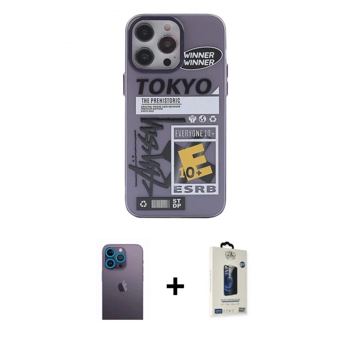MARSİLYAN™- iPhone 13 Pro Max Kılıf Zirve Form Özel Seri - Siyah Bilvis Hayalet Cam Ekran Koruyucu + Neon Fosforlu Kamera Lens - MI