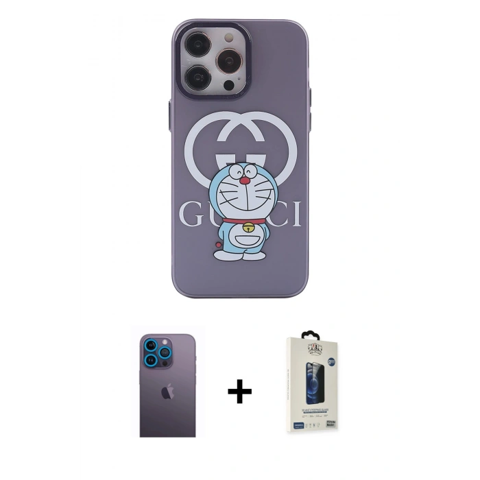 MARSİLYAN™- iPhone 13 Pro Max Kılıf Zirve Form Özel Seri - Siyah Bilvis Hayalet Cam Ekran Koruyucu + Neon Fosforlu Kamera Lens - MI