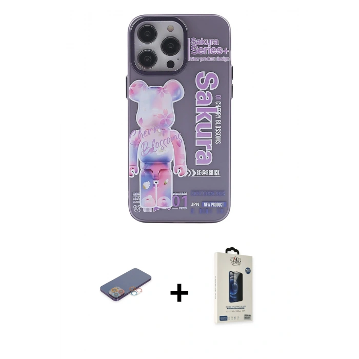 MARSİLYAN™- iPhone 13 Pro Max Kılıf Zirve Form Özel Seri - Siyah Bilvis Hayalet Cam Ekran Koruyucu + Renkli Kamera Lens Koruma Cam - PE