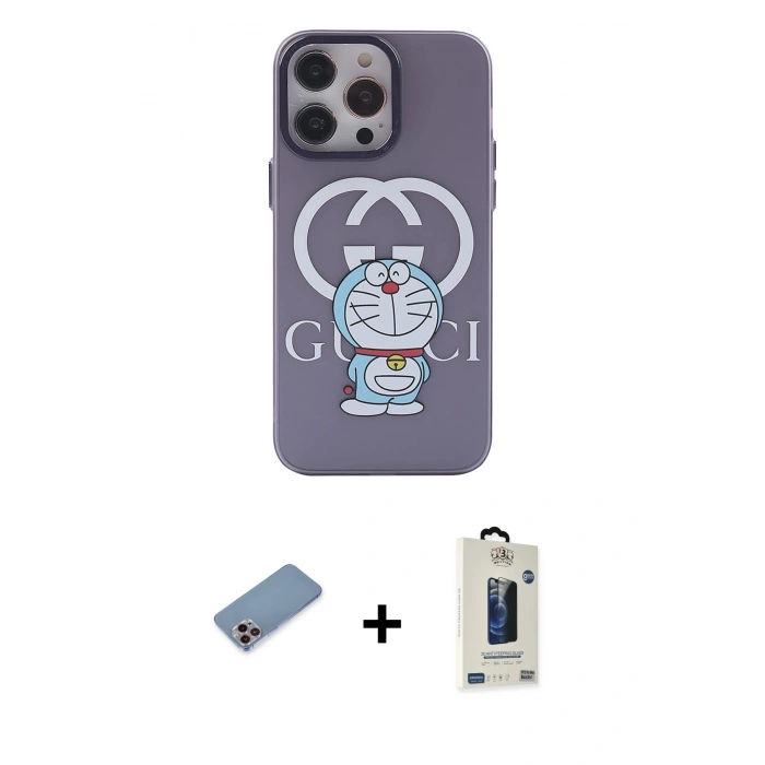 MARSİLYAN™- iPhone 13 Pro Max Kılıf Zirve Form Özel Seri - Siyah Bilvis Hayalet Cam Ekran Koruyucu + Pembe Shine Kamera Lens Koruma Cam