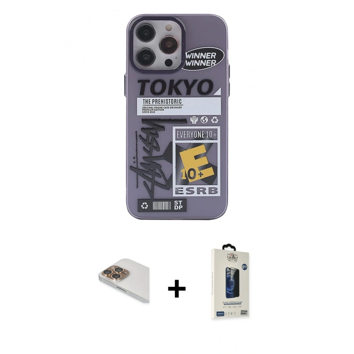 MARSİLYAN™- iPhone 13 Pro Max Kılıf Zirve Form Özel Seri - Siyah Bilvis Hayalet Cam Ekran Koruyucu + Pers Alüminyum Kamera Lens - GD