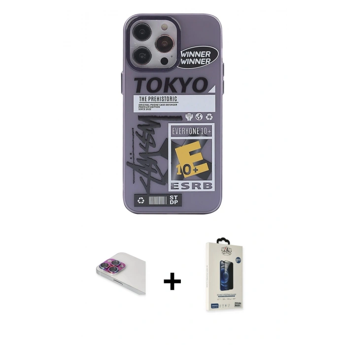 MARSİLYAN™- iPhone 13 Pro Max Kılıf Zirve Form Özel Seri - Siyah Bilvis Hayalet Cam Ekran Koruyucu + Pers Alüminyum Kamera Lens - GI