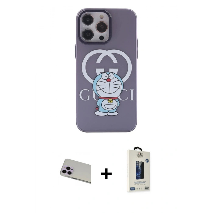 MARSİLYAN™- iPhone 13 Pro Max Kılıf Zirve Form Özel Seri - Siyah Bilvis Hayalet Cam Ekran Koruyucu + Rainbow Kamera Lens Koruma Cam - MR