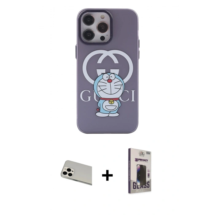 MARSİLYAN™- iPhone 13 Pro Max Kılıf Zirve Form Özel Seri - Siyah Bilvis Hayalet Cam Ekran Koruyucu + Rainbow Kamera Lens Koruma Cam - BZ