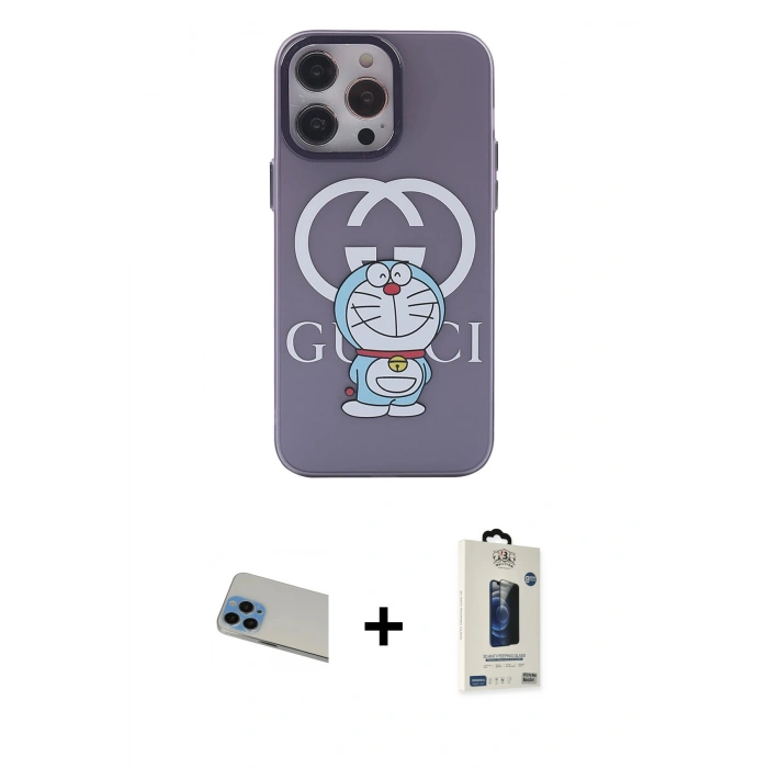 MARSİLYAN™- iPhone 13 Pro Max Kılıf Zirve Form Özel Seri - Siyah Bilvis Hayalet Cam Ekran Koruyucu + Rainbow Kamera Lens Koruma Cam - MI