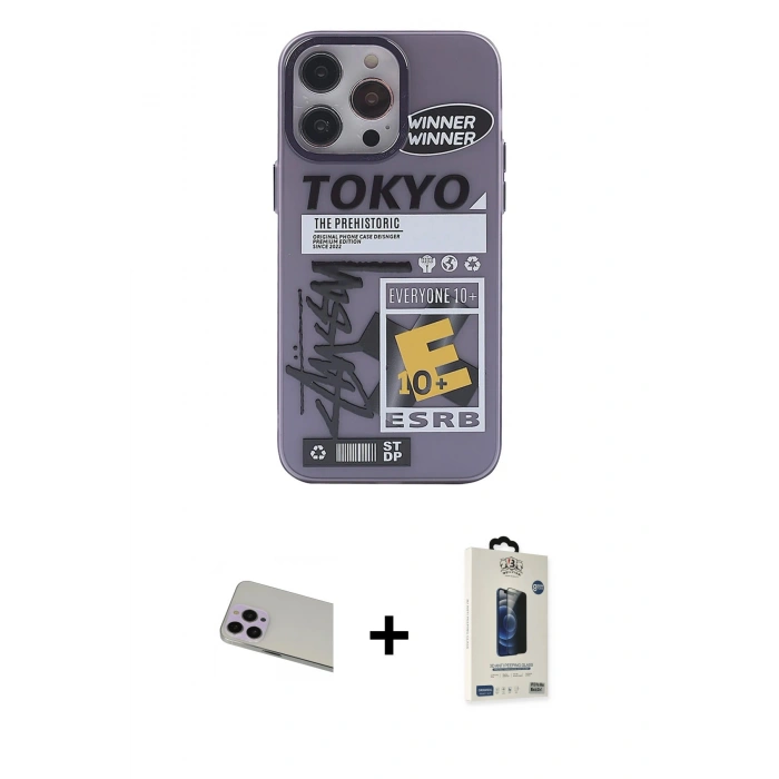 MARSİLYAN™- iPhone 13 Pro Max Kılıf Zirve Form Özel Seri - Siyah Bilvis Hayalet Cam Ekran Koruyucu + Rainbow Kamera Lens Koruma Cam - MR