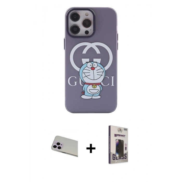 MARSİLYAN™- iPhone 13 Pro Max Kılıf Zirve Form Özel Seri - Siyah Bilvis Hayalet Cam Ekran Koruyucu + Rainbow Kamera Lens Koruma Cam - MR