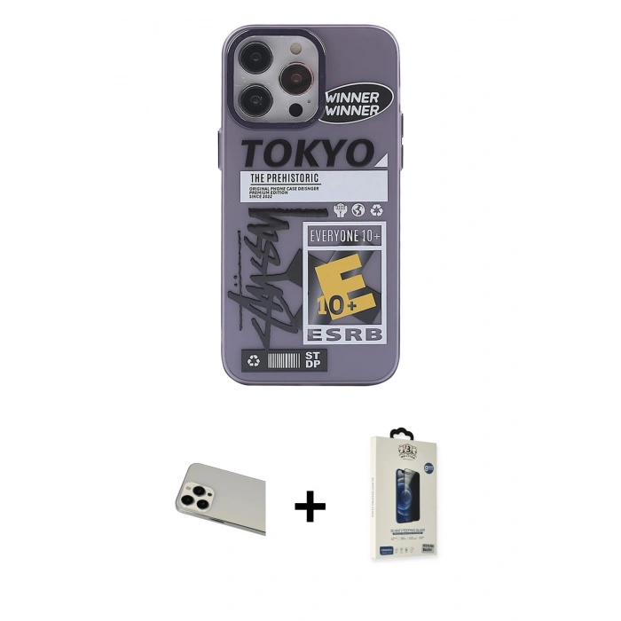 MARSİLYAN™- iPhone 13 Pro Max Kılıf Zirve Form Özel Seri - Siyah Bilvis Hayalet Cam Ekran Koruyucu + Rainbow Kamera Lens Koruma Cam - BZ