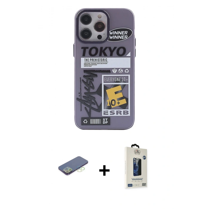 MARSİLYAN™- iPhone 13 Pro Max Kılıf Zirve Form Özel Seri - Siyah Bilvis Hayalet Cam Ekran Koruyucu + Renkli Kamera Lens Koruma Cam - YL
