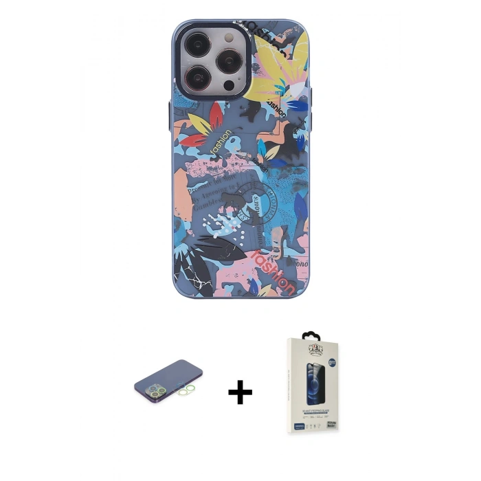 MARSİLYAN™- iPhone 13 Pro Max Kılıf Zirve Form Özel Seri - Siyah Bilvis Hayalet Cam Ekran Koruyucu + Renkli Kamera Lens Koruma Cam - YL