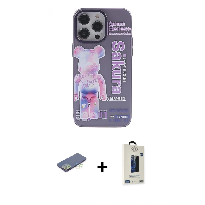 MARSİLYAN™- iPhone 13 Pro Max Kılıf Zirve Form Özel Seri - Siyah Bilvis Hayalet Cam Ekran Koruyucu + Renkli Kamera Lens Koruma Cam - YL